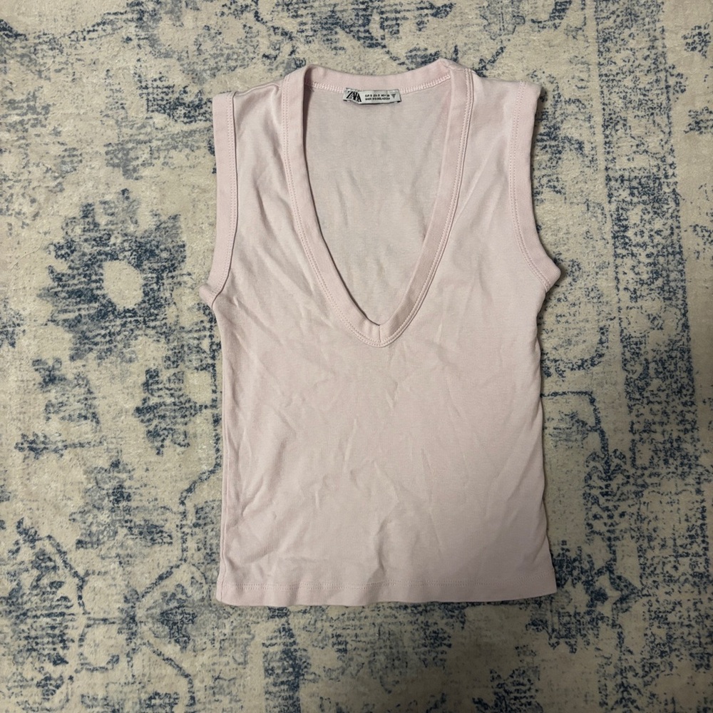 Zara Light Pink V-Neck Tank Top